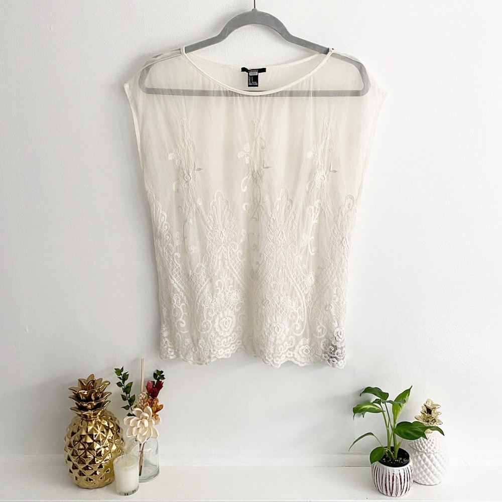Sheer Lace Appliqué Blouse